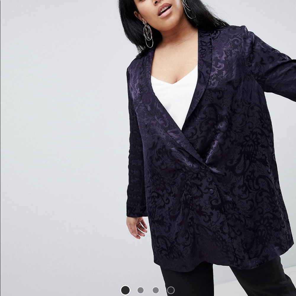 ASOS DESIGN Curve soft jacquard blazer in purple/navy